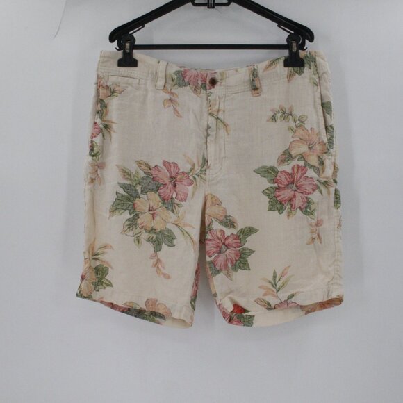 Tori Richard Shorts Mens 34 9" Floral Linen Hawaiian Bermuda Flat Front casual - Picture 1 of 11